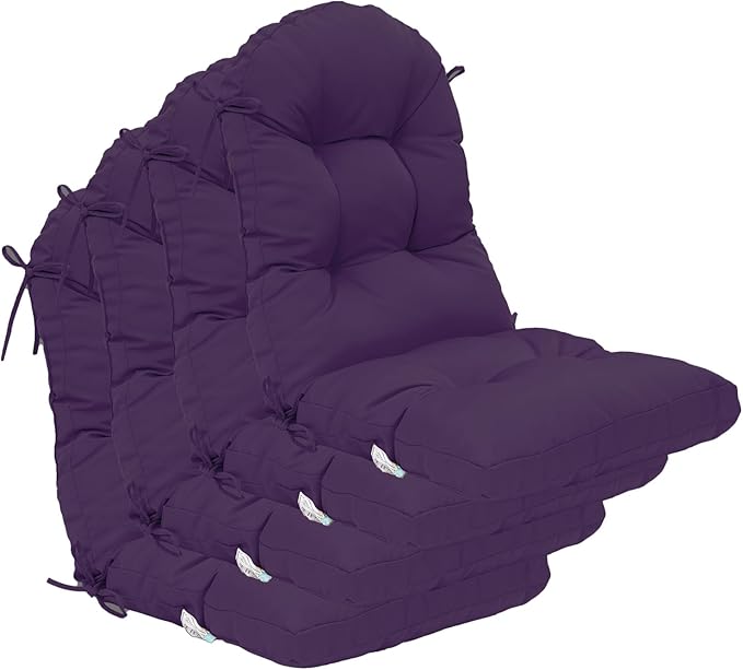 QILLOWAY Outdoor High Back Chair Cushion for Adirondack, All Weather Rocking Chair Cushions Thick Padded Replacement for Patio Furniture Set of 4,Purple
