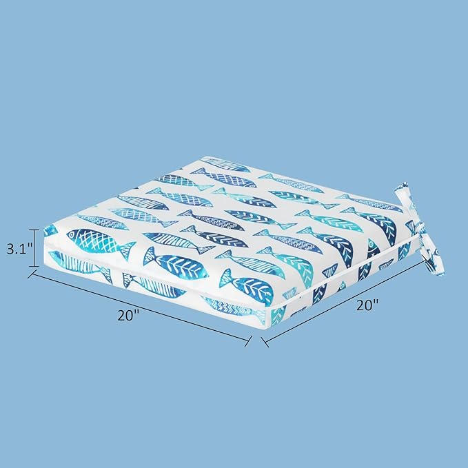 COZYVIDA Outdoor Chair Cushions Set of 4, 20"x20" Square Seat Pads with Tie Straps and YKK Zippers, 30D High-Density Foam, Water-Resistant Fabric,UV-Resistant 1000+ Hrs