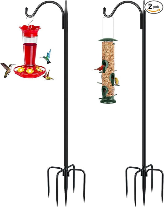 FEED GARDEN Short Shepherds Hooks for Outdoor, 48 Inch Bird Feeder Pole with 5 Prongs Base, Heavy Duty Shepherds Hook Garden Hook for Hummingbird Feeder, Hanging Lantern, Plant Baskets, 2 Pack