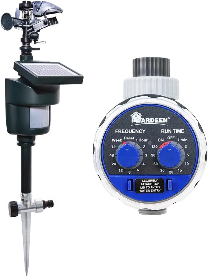 Lawn & Garden Sprinkler Timer, Blue Plastic Oscillating Sprinkler with Motion Sensor, Water Timer, Adjustable Sensitivity, 100 sq ft Coverage
