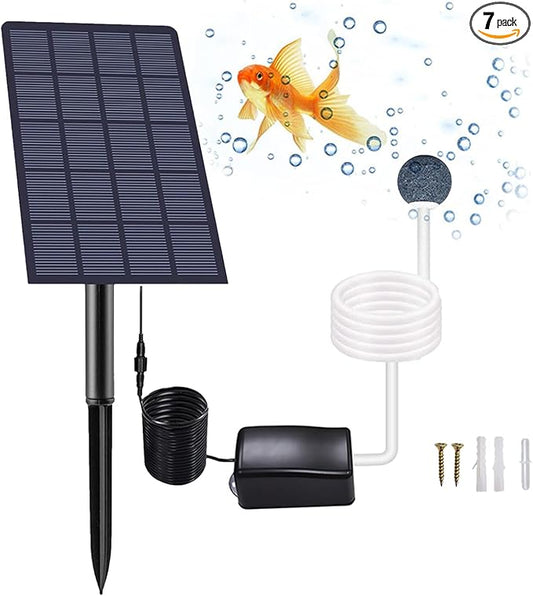 Solar Fish Tank Oxygen Pump, 2W Plug-in Aquarium Oxygenator, Fishing Oxygenator Air Pump with Piped Bubble Rock for Fish Tanks, Outdoor Ponds (Single Head Direct Drive)