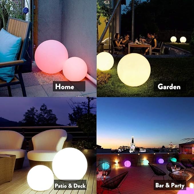 10 inch Solar Globe Light Outdoor Waterproof, Dimmable 16 Colors RGB Solar Balls for Garden w/Remote, Glowing Orb Light for Outside w/Ground Stake, Globe Floor Mood Lamp for Home Patio Yard Lawn Party