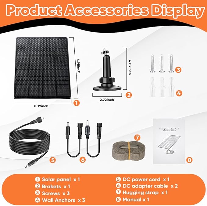 Solar Panel 6W for Trail Camera,Solar Kit Build-in 6000mAh Rechargeable Battery, Hunting Accessories for IP66 Waterproof, Solar Power for Trail Camera