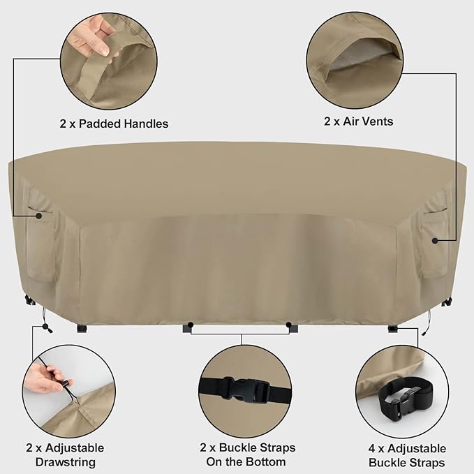 OutdoorLines Waterproof Curved Outdoor Sectional Cover - UV Resistant Windproof Patio Sectional Sofa Covers for Deck, Lawn and Backyard, Heavy Duty Furniture Covers (150Lx36Dx38Hx112FL, Camel)