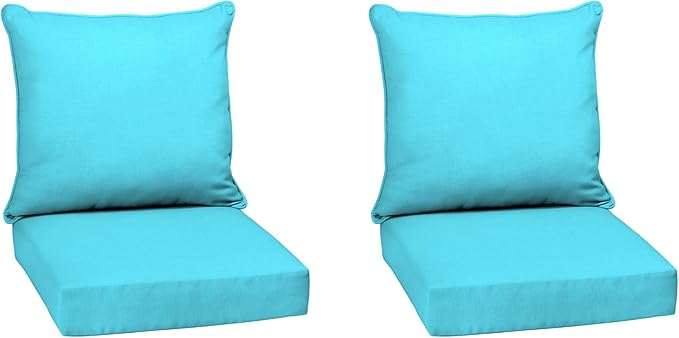 Arden Outdoor Deep Seat Cushion Set (2-Pack), 24 in x 24 in, Weather-Proof, Rain-Proof, Fade Resistant Patio Cushion for Chair, Sofa, and Couch Pool Blue Leala