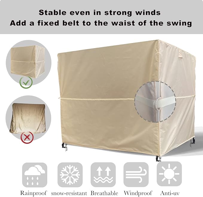 Ourdoor Swing Cove, 3 Triple Seater Hammock Cover Garden Swing Cover Garden Hammock Glider Chair Cover Outdoor Swing Cover UV Resistant Swing Canopy Cover(100 * 59 * 72) inch Beige