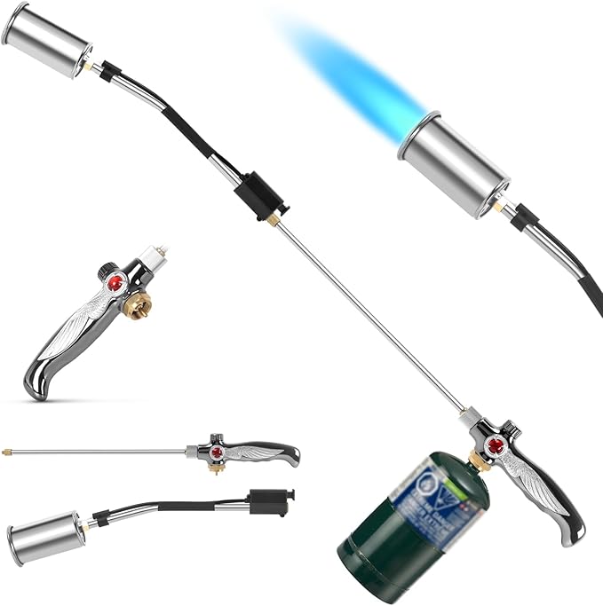 Weed Burner Torch, Propane Torch Weed Burner High Output 37" Extended Heavy Duty Blow Torch Detachable Long Arm with Flame Control Valve for Garden,Wood,Stumps,Melting Ice,Snow Road,Roofing,Outdoor