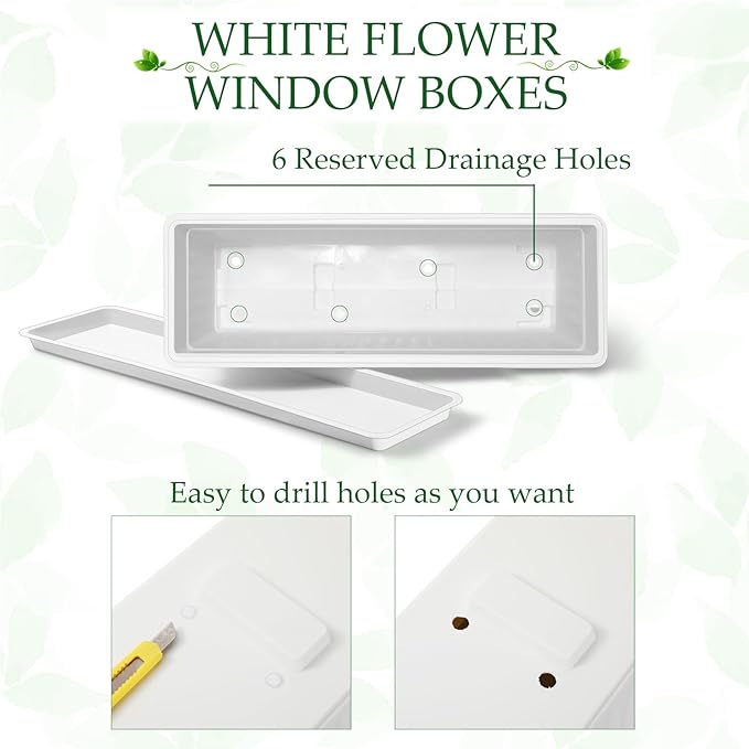 FillTouch 6 Packs 23 Inch Window Flower Box Extra Large Window Sill Herb Garden Long Rectangle Planter Plastic Boxes Outdoor with Drainage Trays Boxes for Balcony Windowsill Patio Garden