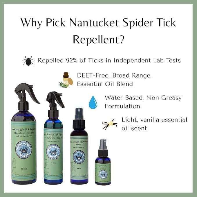 Nantucket Spider Tick Repellent Spray | 3 Pack (2 oz Each) | DEET-Free | Essential Oil Tick Repellent | Made in USA