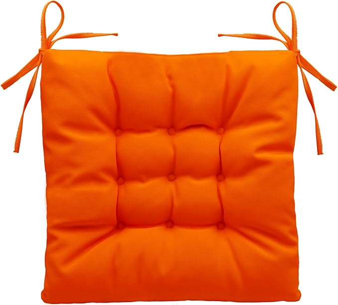 Outdoor Indoor Tufted Chair Cushions, Seat Cushions with Ties, Chair Pads Waterproof for Porch Kitchen Office Garden Orange 16" x 16", Set of 1