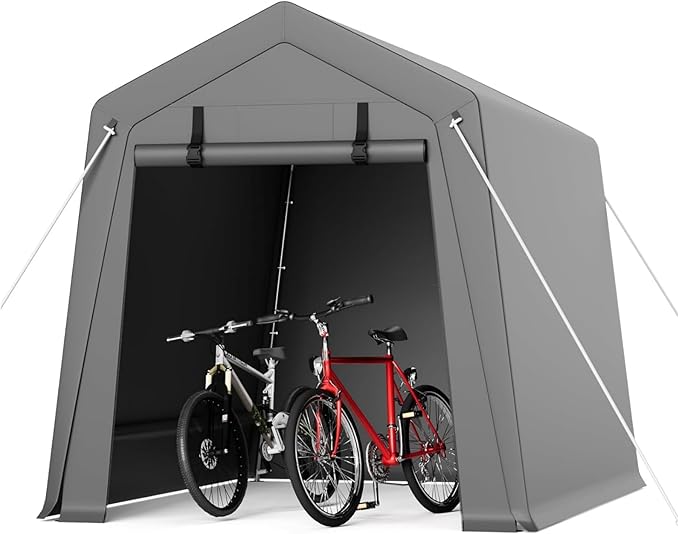 6x6 FT Portable All-Weather Storage Shelter – Heavy-Duty Garage with Zipper Roll-Up Door, Secures Motorcycles, Bikes, Firewood & Tools (Anchoring Kit Included), Grey