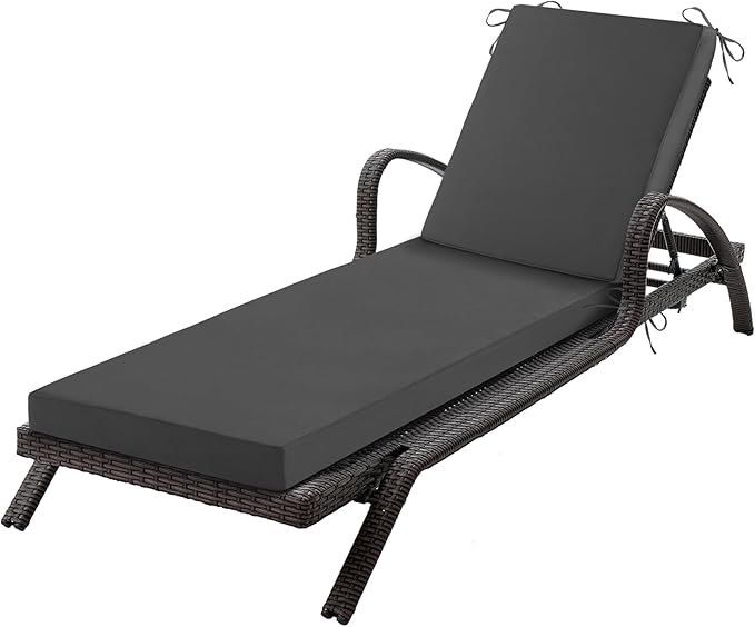 Chaise Lounge Cushions Outdoor, 80x 26x 3 Inch Waterproof & Fade-Resistant Lounge Chair Cushion, Outdoor Chaise Cushion with Removable Cover & Ties for Lawn, Patio, Pool & Beach, Dark Grey