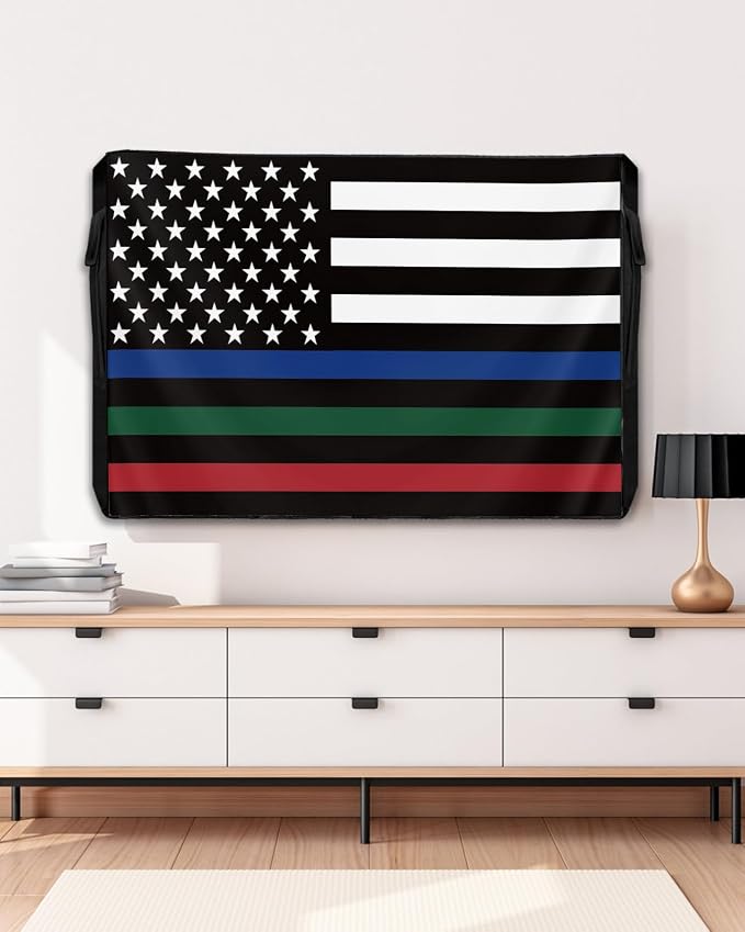 American Flag Outdoor TV Cover 40 to 43 In Weatherproof, Red Green Blue Stripes 600D Oxford With Waterproof Zipper, USA Flag Outside Flat Screen Protector Size 40"W x 25"H x 4.5"D