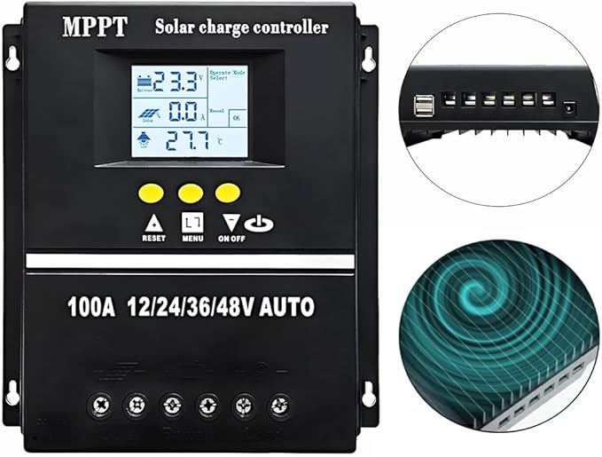 80A MPPT Solar Charge Controller 12V 24V 36V 48V LCD Display Battery Intelligent Regulator Max 100V Input Dual USB for Lead-Acid/Lithium