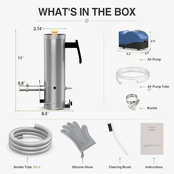 Cold Smoke Generator with 102.4" Cuttable Flexible Tube, Adjustable Air Pump Electric Smoker for Hot & Cold Smoking, Fits Pellet/Gas Grill, Outdoor BBQ Smoker for Cheese Salmon Meat