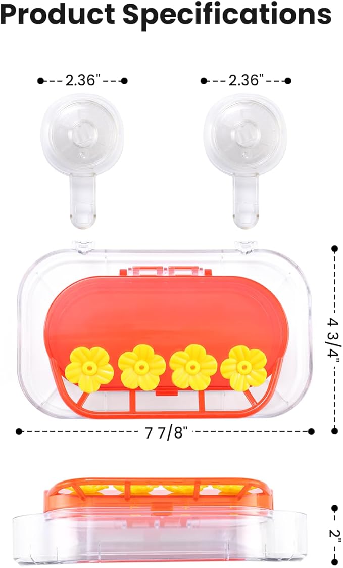 Redboat 2 Pack Window Hummingbird Feeder, Strong Suction Cup Hummingbird Feeder with 4 Feeding Ports, Easy to Clean and Refill Plastic Humming Bird Feeder,Gifts,10oz