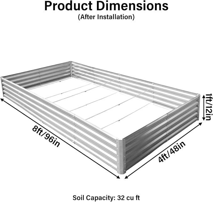 TATAANTY Galvanized Raised Garden Bed 8x4x1 ft(2 Pack),Outdoor Planter Box Metal Patio Kit Planting Bed for Vegetables Flowers and Succulents,Silver