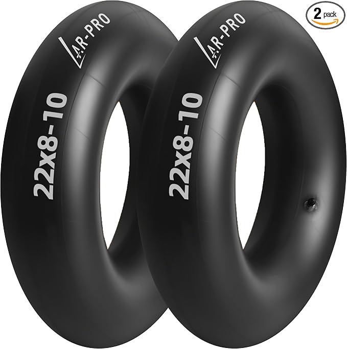 AR-PRO Relacement 22x8-10, 22x9-10 Inner Tubes for ATV, Lawn Tractor, Mowers, Golf Cart, Snow Blowers, and More - with TR6 Straight Metal Valve Stems - Made from Durable Butyl Rubber (2-Pack)