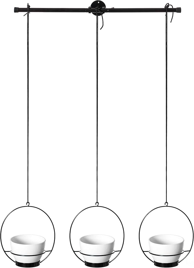 Gardenised Decorative Metal Hanging Planter with Tree Pots for Flowers, White and Black - Small