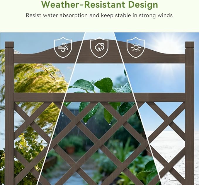 COMHOMA Raised Garden Bed with Trellis and Wheels,48Inch Elevated Planter Box with Drainage Holes,Lattice Privacy Screen for Climbing Plants Vegetables,Outdoor for Patio Balcony Yard,Brown