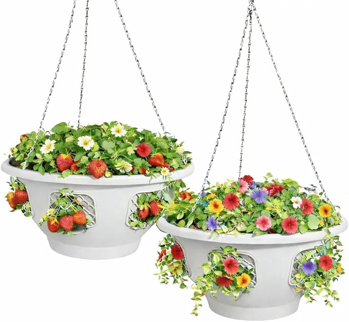 Ultimate Hanging Baskets - Strawberry, Tomato, Flower, and Herb Outdoor Planters - Use Garden Pots for Growing Plants Outside On A Deck, Fence, or Balcony (20, Stone)