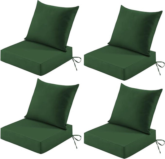 Patio Cushions for Outdoor Furniture, 24x24 Outdoor Couch Cushions, Waterproof & Fade-Resistant Patio Chair Cushions with Removable Cover, Replacement Outdoor Deep Seat Cushion, Forest Green(Set of 4)