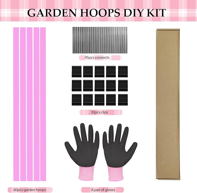 Garden Hoops 60pcs, Sunwuk Greenhouse Hoops for 1-3.5ft Wide Raised Bed, 15 Sets of 5.6ft Long Super Bendable Fiberglass Rods, Raised Planter Box Kit and Mini Greenhouse for Row Cover (S Size)