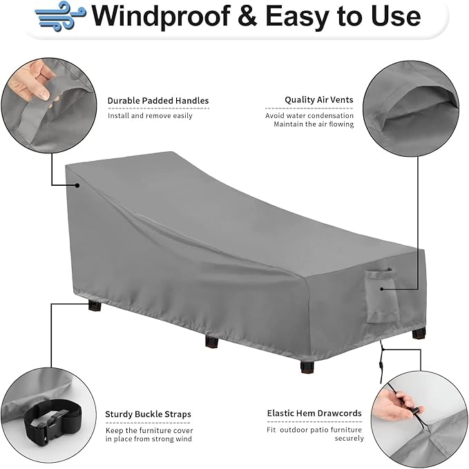 OutdoorLines Outdoor Waterproof Patio Chaise Lounge Chair Cover - UV Resistant Lounger Covers Heavy Duty Weatherproof Patio Sofa Furniture Covers, 2 Packs, 64Wx28Dx30H Inches, Gray