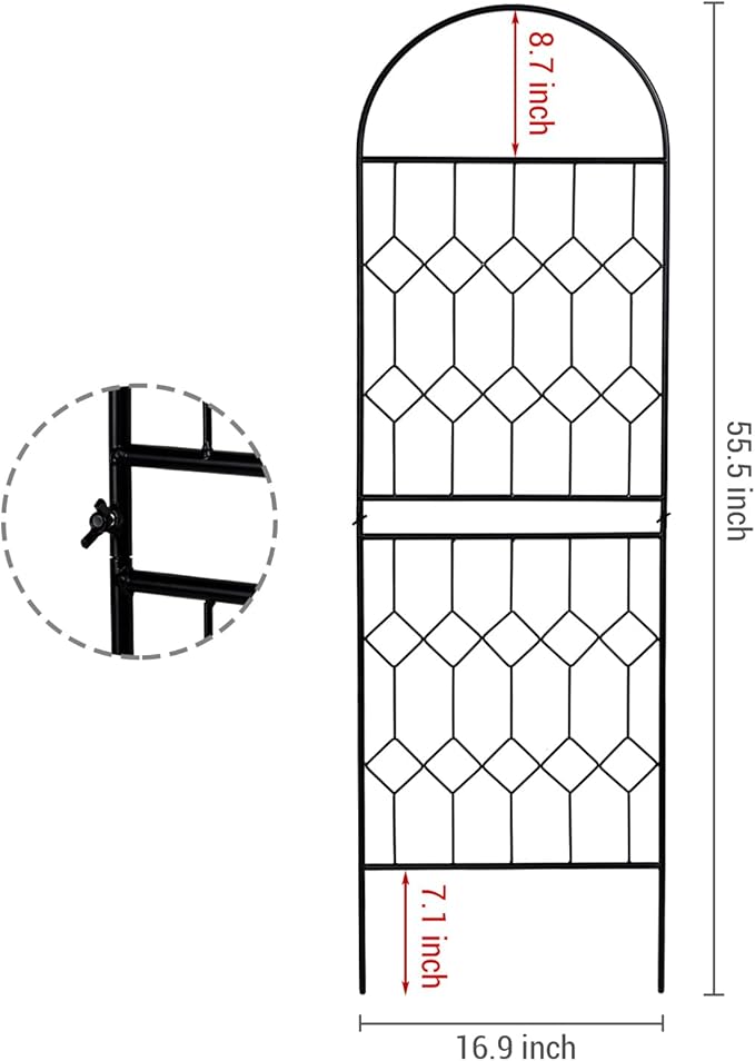 MyGift 4.5 ft Tall Arched Trellis with Matte Black Metal Wire Vintage Diamond Lattice, Geometric Shaped Outdoor Garden Support Frame for Climbing Plants and Crawling Vines