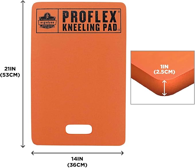 Ergodyne ProFlex 380 Kneeling Pad, Foam Knee Cushion, Water Resistant Kneeling Mat, 14" x 21" x 1", Orange, Standard