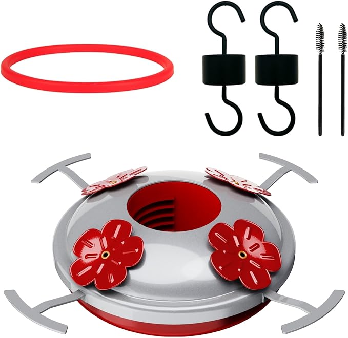 6 Pack Hummingbird Feeder Bottom Replacement Parts Base Set Includes Feeder Base, 1 Pcs Replacement Seal Rings, 2 PCS Moat Hook and 2 Pcs Brushes