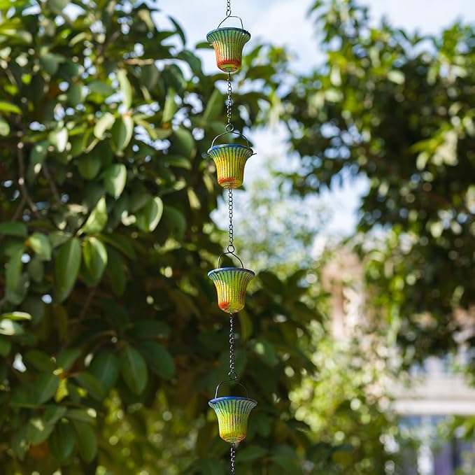10ft Rain Chains for Outside Gutters, Eaves, Drainage | 12 Cups, Metal Rain Chain, Adjustable Length, Decorative Replacement Downspout