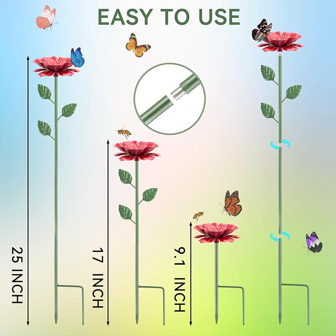 6 Pack Bee Watering Station, Bee Feeder for Garden Metal Butterfly Water Feeder with Flower Design Colorful Butterfly Bee Bath Bowl for Outdoor Garden Yard