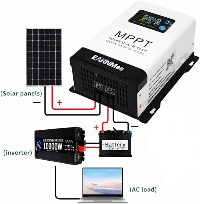60A MPPT Solar Charge Controller, 18-150VDC PV Input, 12V/24V/48V Adjustable Output(Manual), Ideal for RV, Large Solar Systems, Compatible with Mono/Poly Panels & Lead-Acid/Lithium Batteries