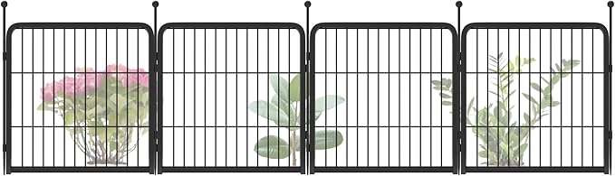 FXW Garden Fence Outdoor for the Yard – 24in(H) x 7.6ft(L) Heavy Duty Metal Animal Barrier for Dog, No Dig Decorative Dog Fence, 4 Panels, Black