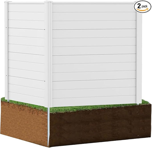 HAPPYGRILL Air Conditioner Fence, 2 Panels Outdoor Privacy Fence Screen w/3 Stakes, 48”W x 48”H PP Pool Equipment Enclosure Trash Can Screen, Decorative Garden Fences for AC Unit Patio Lawn, White