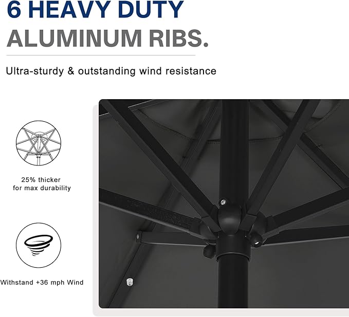 ABCCANOPY Durable Solar Led Patio Umbrellas with 24LED Lights 7.5FT (Dark Gray)