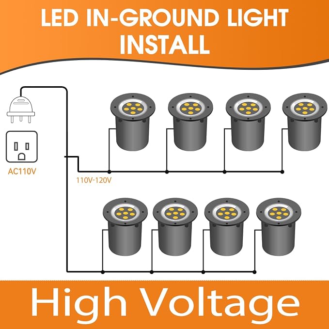 6W Well Lights Outdoor,110V 120V Landscaping Lights IP68 Waterproof 2700k Warm White Outdoor In-Ground Lights for Yard, Garden Patio, 8 Pack