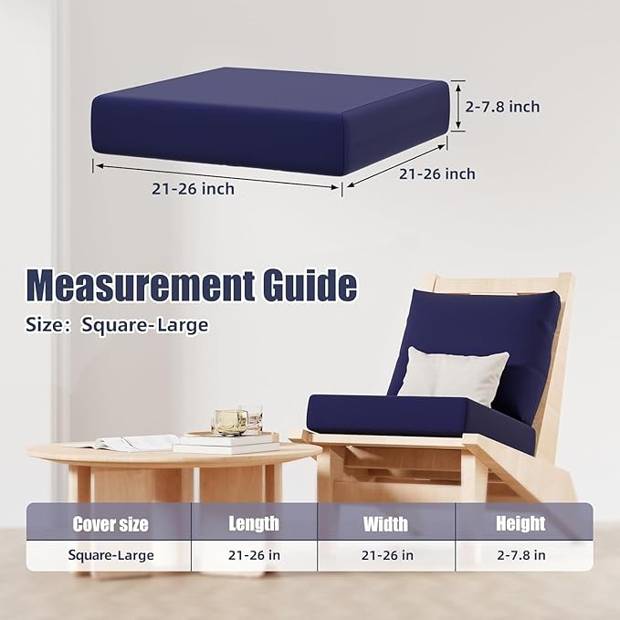 8Pcs Patio Stretch Cushion Covers, Outdoor Couch & Sofa Replacement Slipcovers for Patio Furniture Cushion Covers, Washable Reusable Furniture Protector, Square Large, Navy Blue