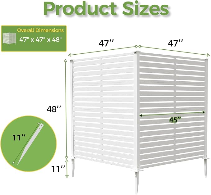 Air Conditioner Fence Panels, 47" W X 48" H Pool Equipment Enclosure, No-Dig Outdoor Privacy Screen, Trash Can Enclosure, Decorative Garden Fences for Patio Lawn, White