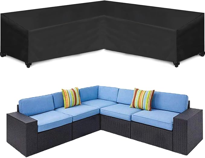 Oslimea Patio V-Shaped Sectional Sofa Cover 85" x 85" 600D Heavy-Duty Patio Furniture Cover Garden Couch Protector for Deck, Lawn and Backyard