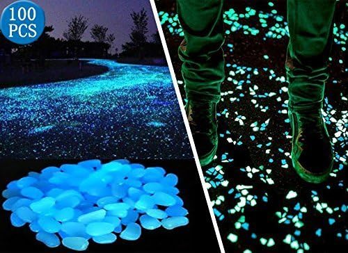 Glow in the Dark Garden Pebbles Stone for Walkway Yard and Décor (Blue 200Pcs)