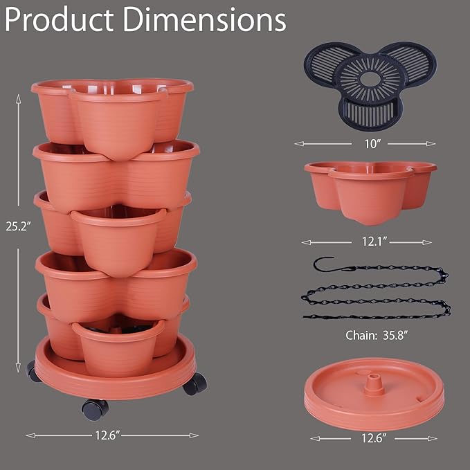 5-Tier Vertical Garden Tower Stackable Planter for Strawberries, Flowers, Vegetables & Herbs 2-Pack