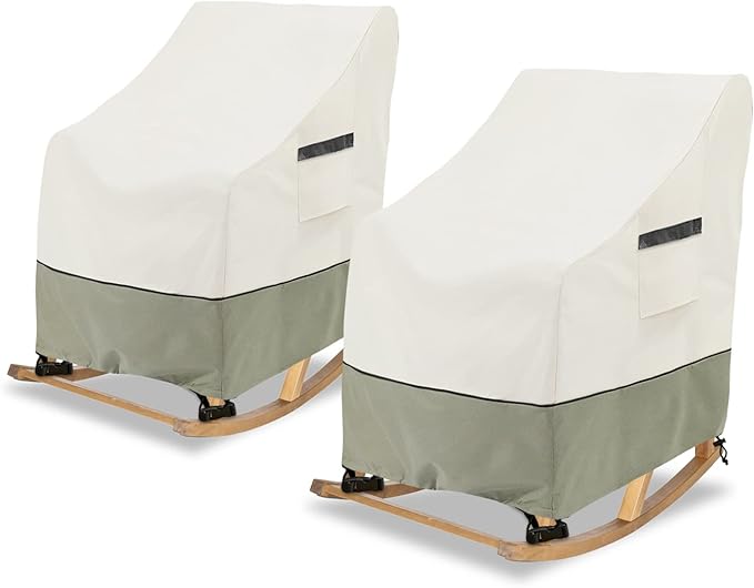 Outdoor Rocking Chair Cover 2 Pack,100% Waterproof Heavy Duty Outdoor Chair Covers,Patio Rocking Chair Covers for Outdoor Furniture,26"W x 32.5"D x 43"H inches,White&Grayish Green.