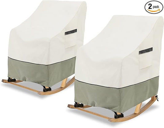 Patio Rocking Chair Cover 2-Pack,Rocking Chair Covers for Outdoor Furniture, 27.5W x 32.5D x 39H Inch,Rocking Chair Covers Waterproof,White&Grayish Green