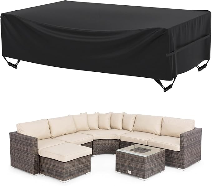 Velway Patio Furniture Cover Outdoor Waterproof Rectangular Patio Table Chair Sofa Set Cover, 128" Lx82 Wx28 H, All Weather Oxford Tear-Resistant Material with Zipper Carrying Bag Windproof Buckles