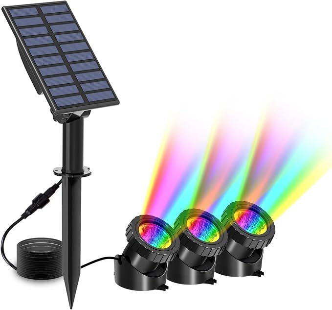 T-SUN Solar Pond Lights, 3-in-1 Color Changing Submersible Pond Lights, IP68 Waterproof Underwater Fountain Light for Garden, Pond, Pool Decoration