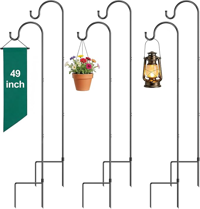 GOFORWILD Shepherd Hooks Adjustable, Premium Metal Garden Hook for Outdoor, Hanging Plant, Solar Lights, Lanterns, Bird Feeders, and Wedding Decor, 49 Inch, 6 Pack