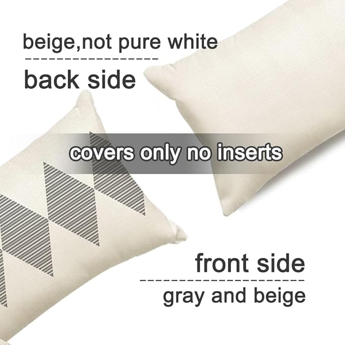 RABUSOFA Outdoor Pillows Covers 12x20 inch Waterproof,Grey and Beige Boho Lumbar Throw Cushion Case Set of 4 for Patio Furniture for Couch Sunbrella(Grey and Beige, 20" x 12" (Pack of 4))
