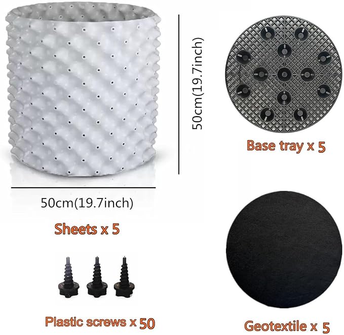 Air Pruning Plastic Root Control Containers/pots Nursery pots for Plants (White, 50cm Tray 5sets)